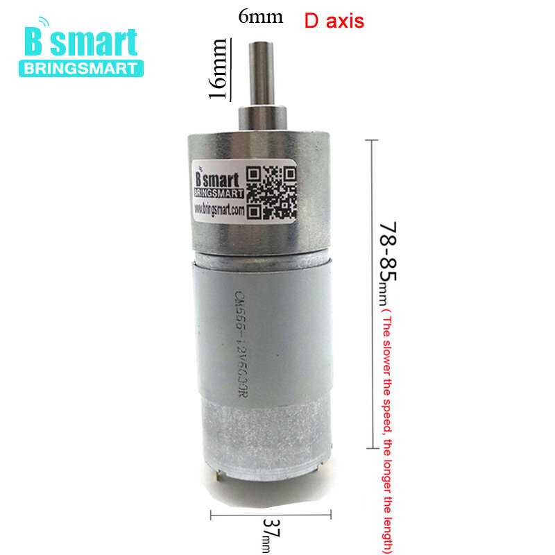 Bringsmart động cơ giảm tốc 37gb555 động cơ hộp số điện mini 12v động cơ giảm tốc hoàn toàn bằng kim loại 24v mô men xoắn cao
