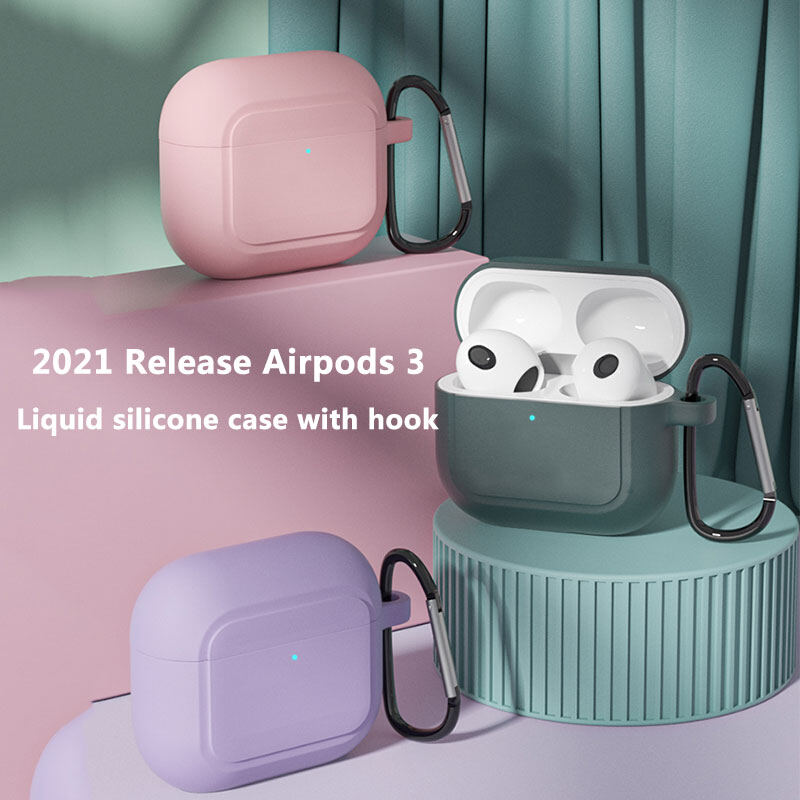 2021 Release AirPods 3rd Generation Case Cover, Soft Silicone Shock-Absorbing Protective AirPods 3 Case Skin with Keychain, Support Wireless Charging, Front LED Visible