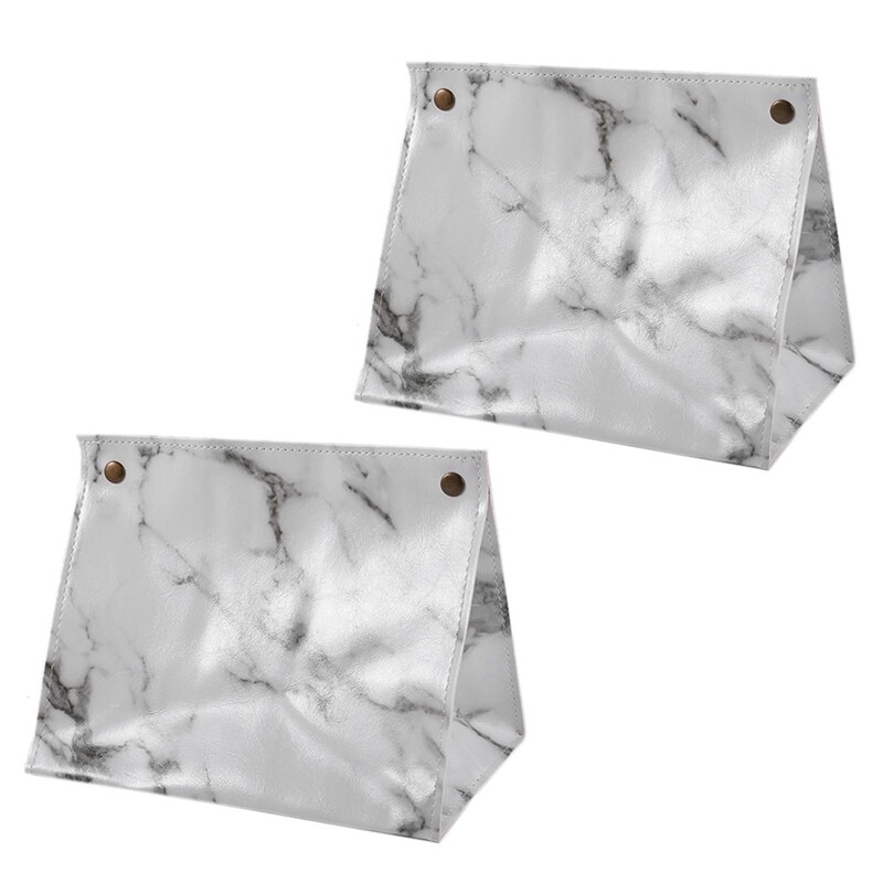 2X Marble Pattern Tissue Box Pu Leather Home Car Napkin Paper Container Paper Towel Napkin Case Pouch Home Decor—White