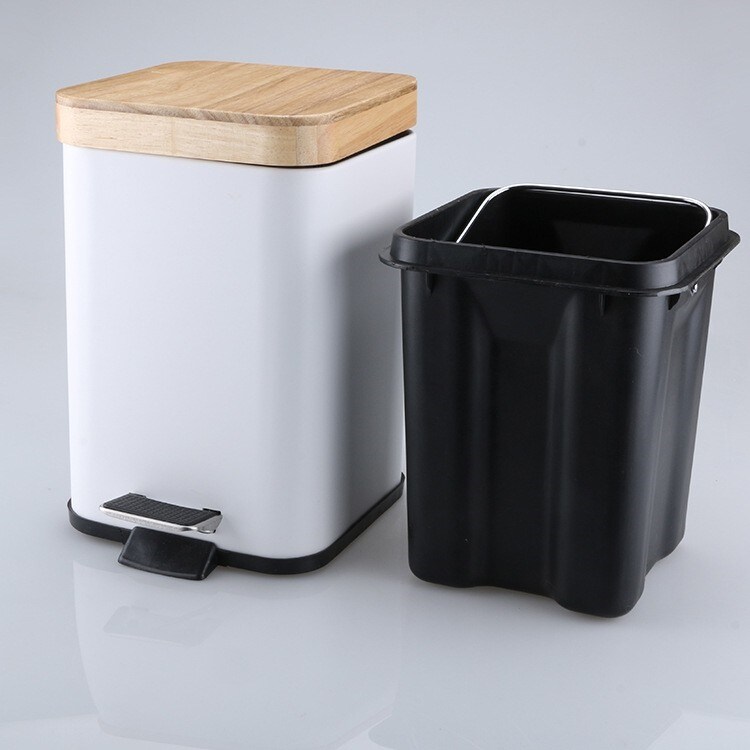 【A SHACK】▼ Double Layer Banboo Lid Trash Bin Metal Dustbin Can Pedal Waste Home Office Garbage Storage Bucket ราคา  1,316 บาท*ส่งฟรี