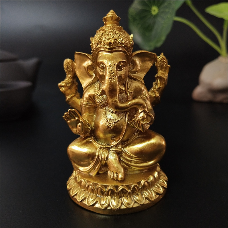 Golden India Ganesha Statue Sculpture Feng Shui Home Decoration Ornaments Buddha