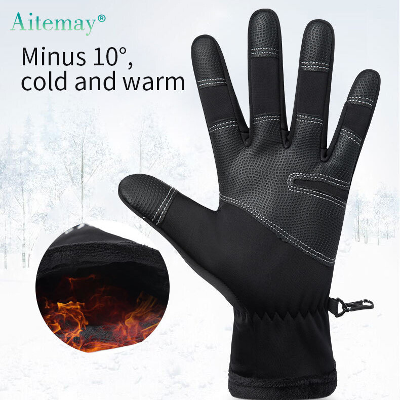 Aitemay Winter Cycling Gloves Mittens Waterproof Warm Cover All Fingers