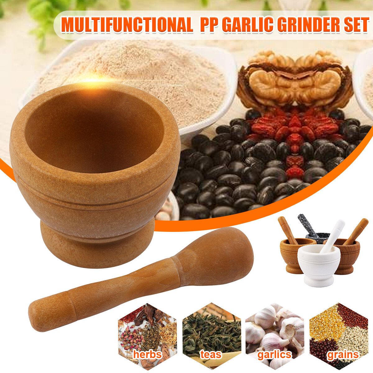 Generic Garlic Grinder Pounder Press Mincer Pestle Spice Crusher Mortar Condiment Bowl Yellow B