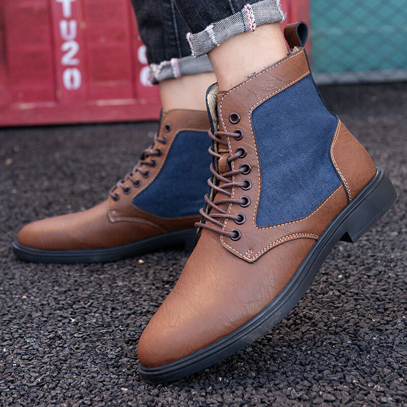 Grey Men Chelsea Boots Fashion Retro Men Leather Boots Brogue Ankle Boots