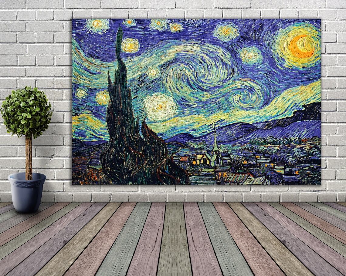 Van Gogh đêm đầy sao, tranh tường trang trí, Van Gogh vải, Van Gogh tranh tường, nghệ thuật trang trí, trang trí nội thất, đồ trang trí văn phòng, tranh vải bố 1pcs bên trong khung hoặc Frameless