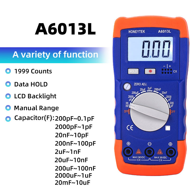 Máy đo lc đầu dò điện dung điện cảm, màn hình kỹ thuật số lcd đồng hồ đo tụ điện 200pf ~ 2000μf, phạm vi đo 200 μh ~ 200h dữ liệu