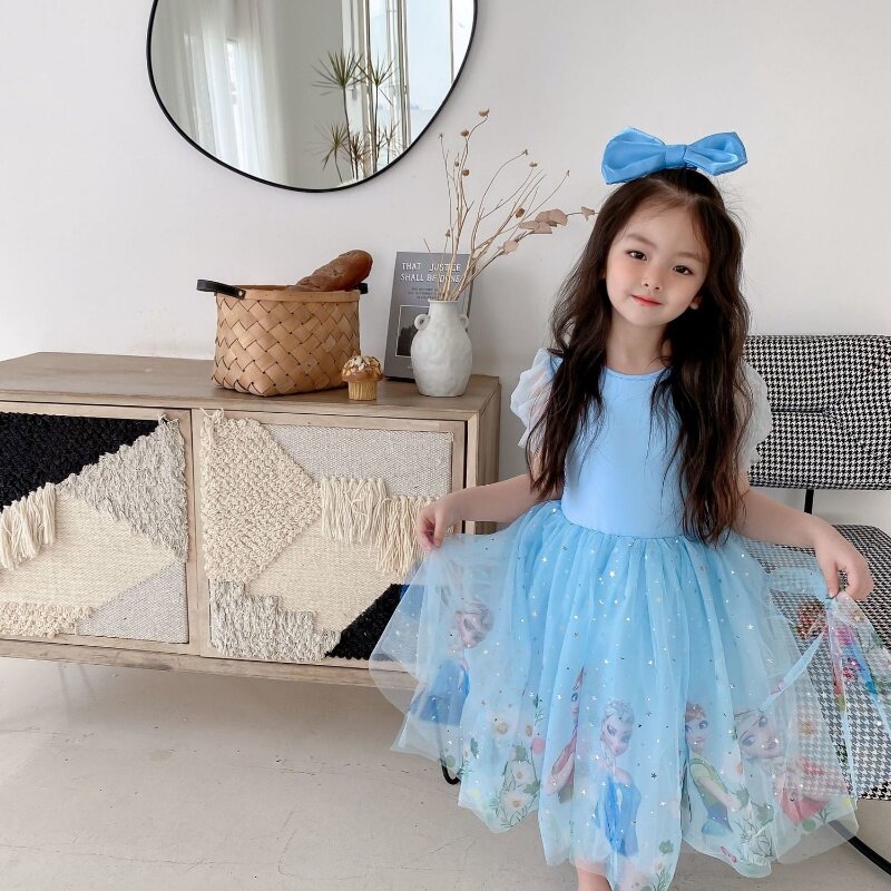 Váy xinh bé gái 2-8 tuổi đầm công chúa thời trang ngắn tay vải tuyn mùa hè
