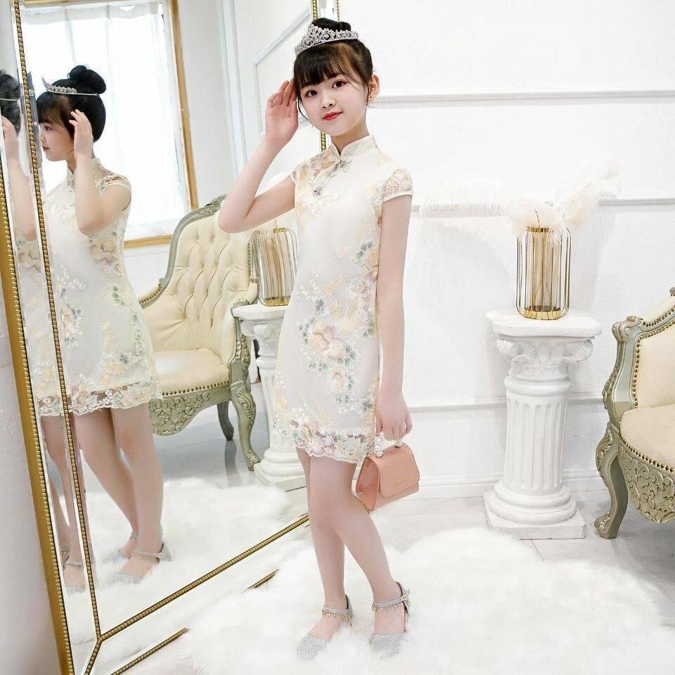 Girls cheongsam dress summer dress children's dress 2021 New Princess dress fashionable skirt girl Han Chinese clothing