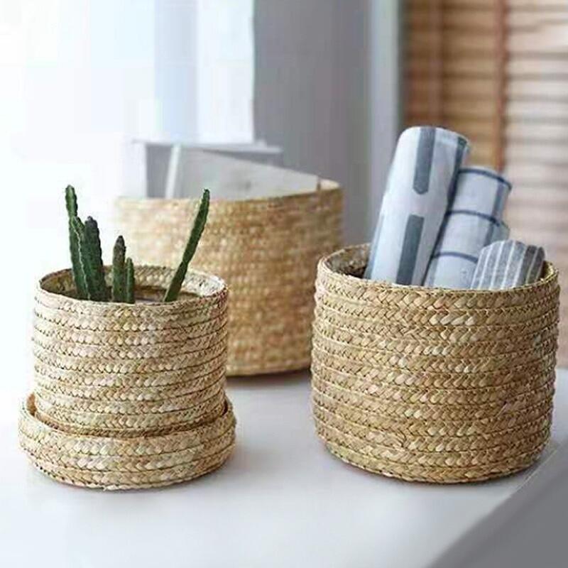 Giỏ đựng đồ đan bằng rơm thủ công có nắp hộp đựng đồ ăn nhẹ giỏ đựng đồ giặt giỏ đựng hoa bằng mây