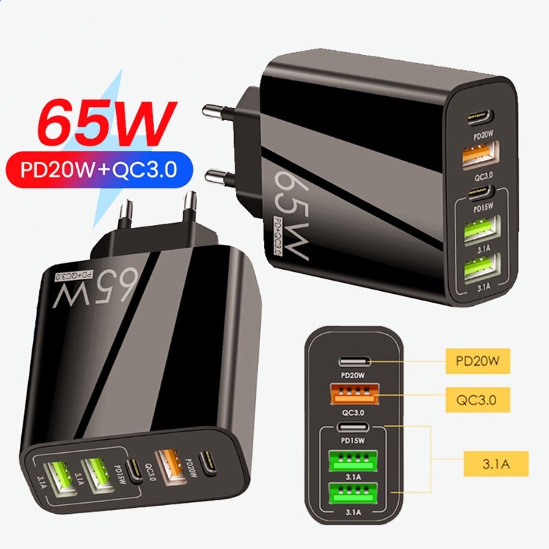 Bộ sạc nhanh 65w usb qc 3.0 pd usb loại c