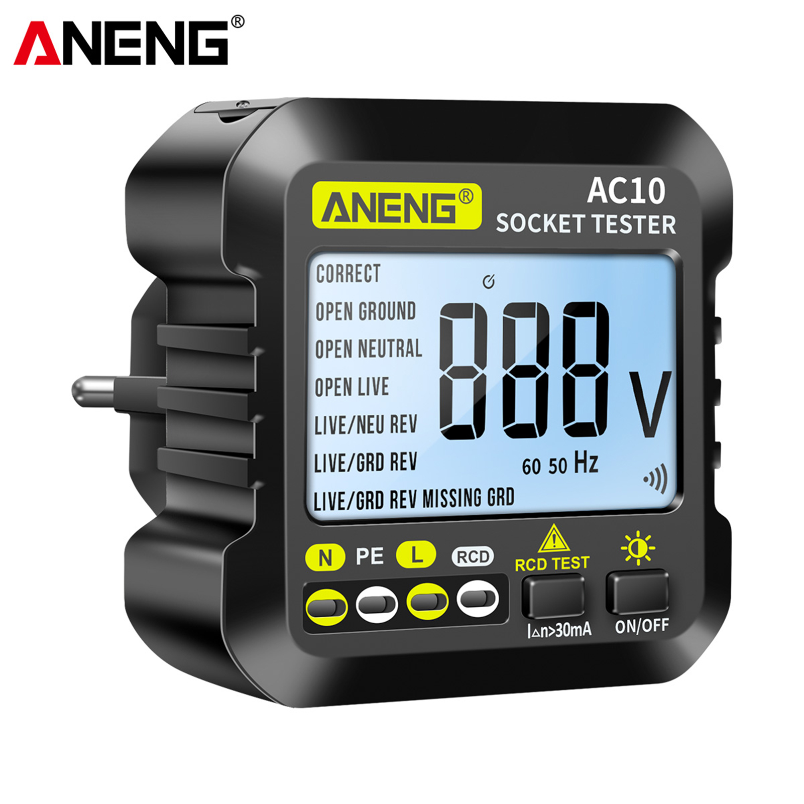 Meterk aneng máy kiểm tra ổ cắm kỹ thuật số ac10 máy dò phích cắm gia dụng vôn kế kiểm tra pha phân cực máy điện đa năng
