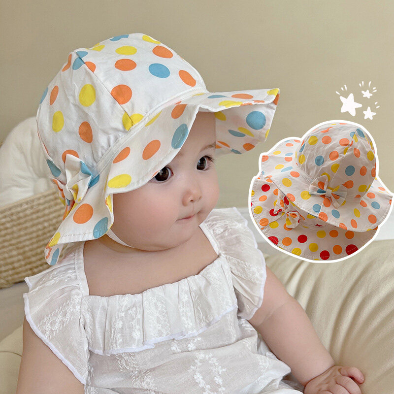 Cute Dot Bows Baby Bucket Hat Summer Wide Brim Baby Girl Sun Hat Ruffle