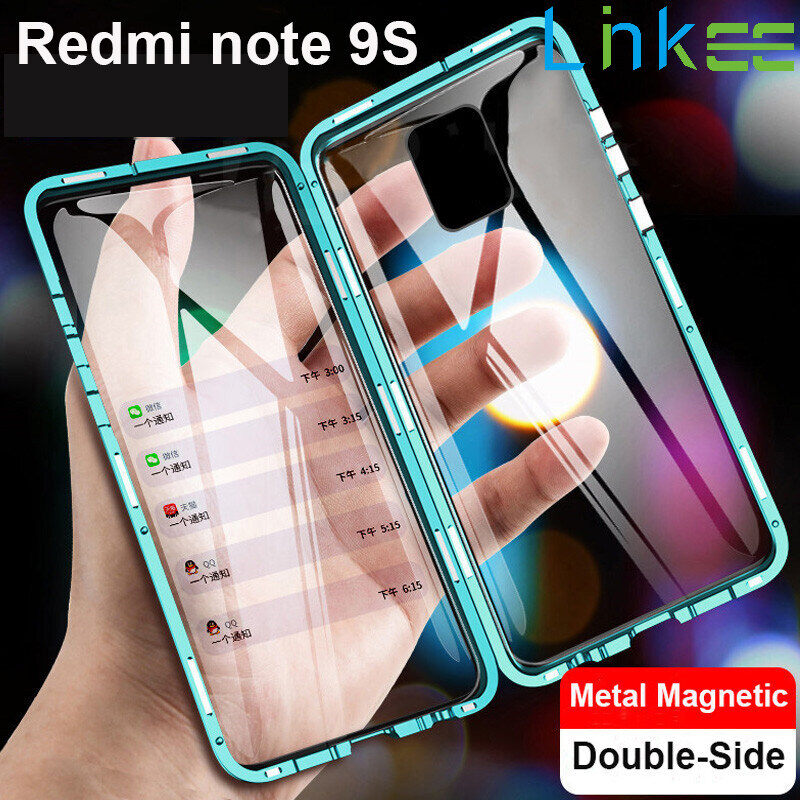 For Xiaomi Redmi Note 10 10s 9s 9 Pro Max 9A Phone Case, Double Sided Glass 360 Full Cover Adsorption Metal Frame Casing