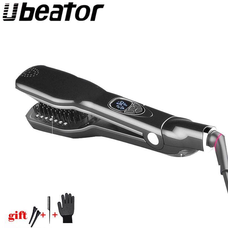 Lớp phủ gốm lcd steampod hơi nước tóc lược điện máy duỗi bàn chải nóng lược chuyên nghiệp dẹt