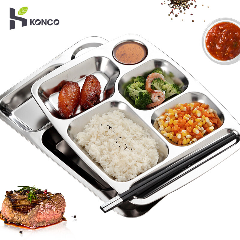 Khay Chia Ăn Tối Konco, Hộp Đựng Đồ Ăn Trưa, Đĩa Đựng Thức Ăn Inox Máy Chủ Thực Phẩm Hộp Cơm Trưa Hình Chữ Nhật Chia Khay Sinh Viên Phụ Kiện Nhà Bếp