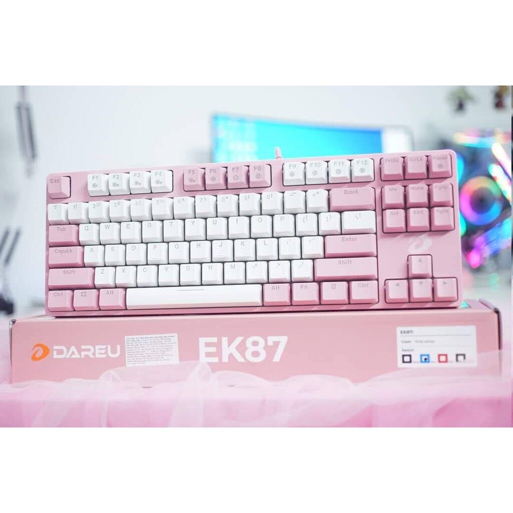 Bàn phím cơ DareU EK87 Pink White Red switch