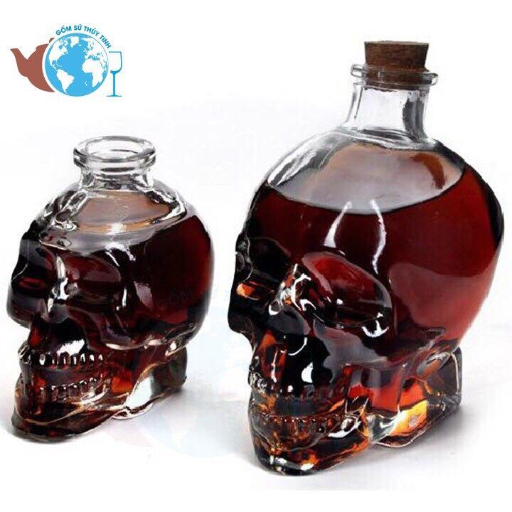 Bình thủy tinh đầu lâu nút bần 350ml