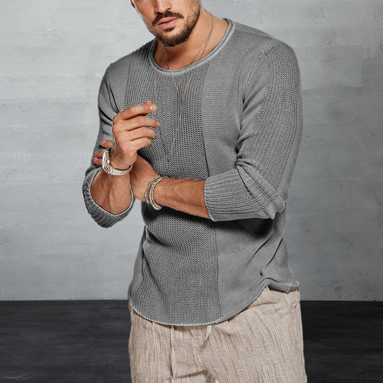 Men's Sweater Round Neck Knitted Pullover For Autumn And Winter_voghion.com