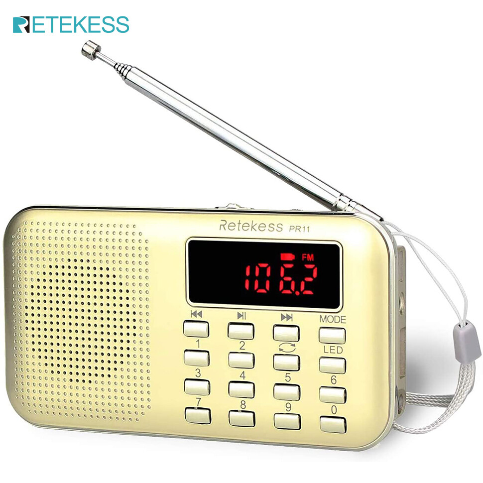 Retekess PR11 AM FM Radio Kỹ Thuật Số Cầm Tay Đài Phát Thanh MP3 Nghe Nhạc Loa Có Đèn Pin Hỗ Trợ Thẻ TF AUX Đầu Vào USB đĩa (Đỏ/(Vàng) (Vàng)
