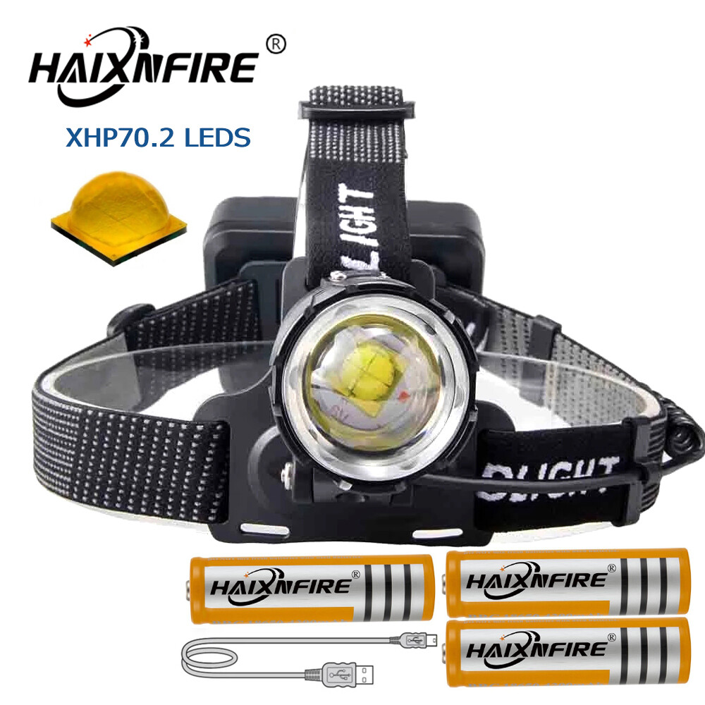 Đèn pha led siêu sáng haixnfire hp39, 8000 lm, đèn pha xhp70.2, đèn sạc câu cá, phóng to 18650