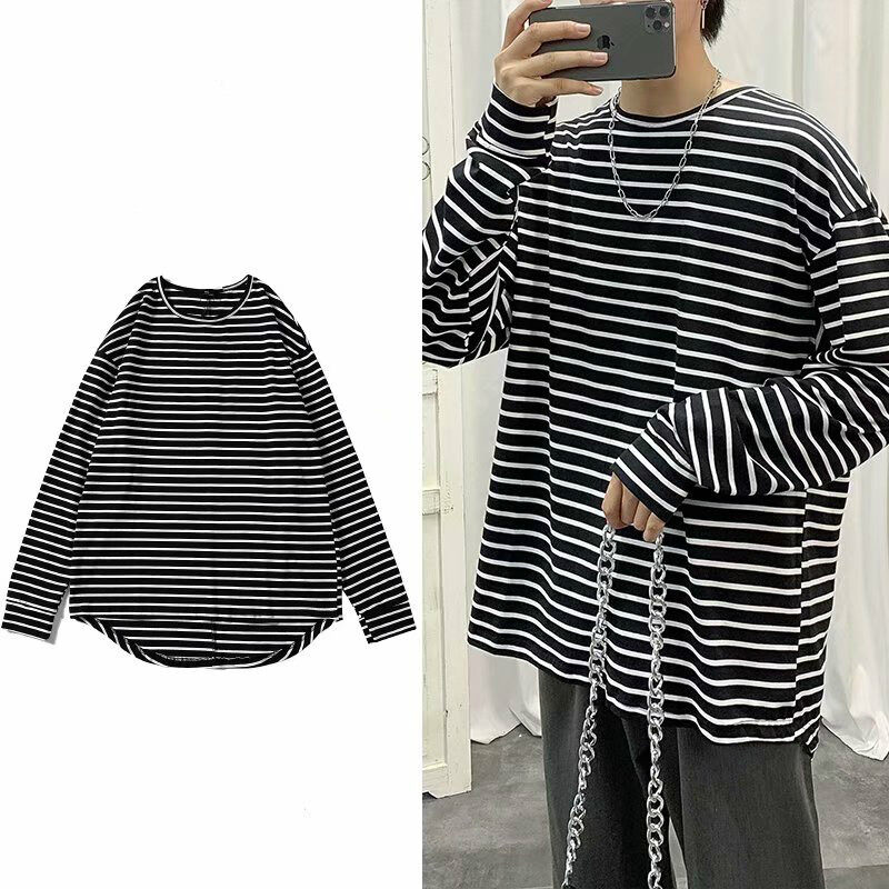 ■Áo Áo Thun Dài Tay Họa Tiết Kẻ Sọc Ngang Thiết Kế Sáng Tạo Thời Trang Cho Nam