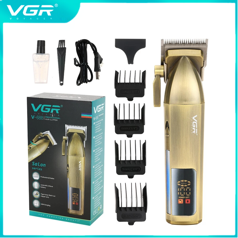 Vgr tông đơ cắt tóc retro mới có thể sạc lại tông đơ đầu dầu màn hình kỹ thuật số lcd tông đơ cắt tóc salon tóc tông đơ v-688 cho nam