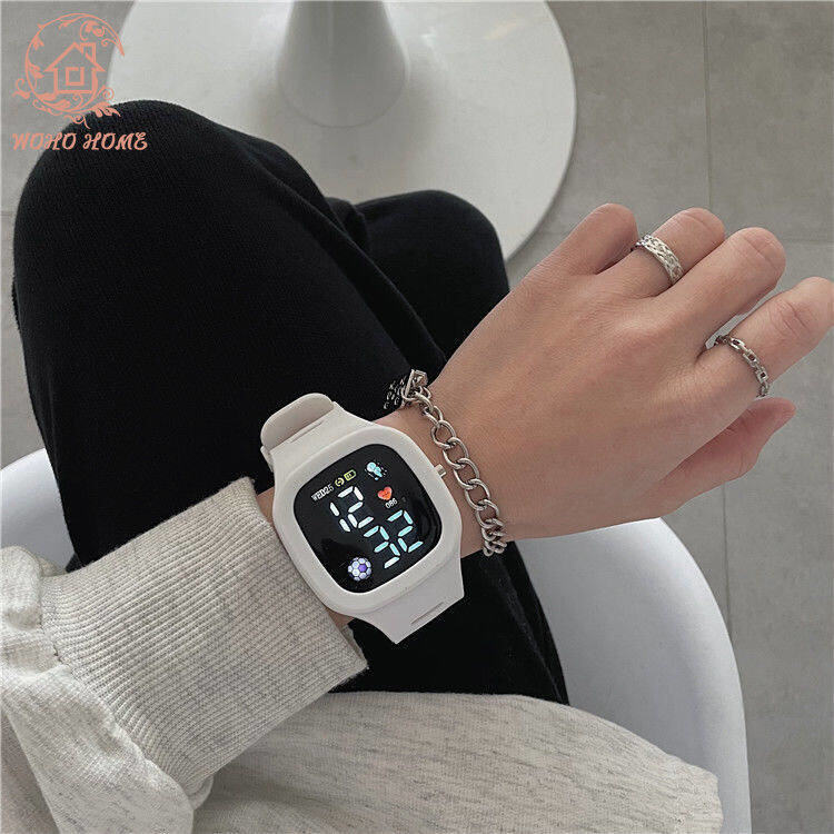 【Ready Stock】INS Fashion Square Quartz Electronic Watch LED Luminous Dial Casual Wrist Watches Rubber Strap Fashionable Clock Student Wristwatch for Women Men
