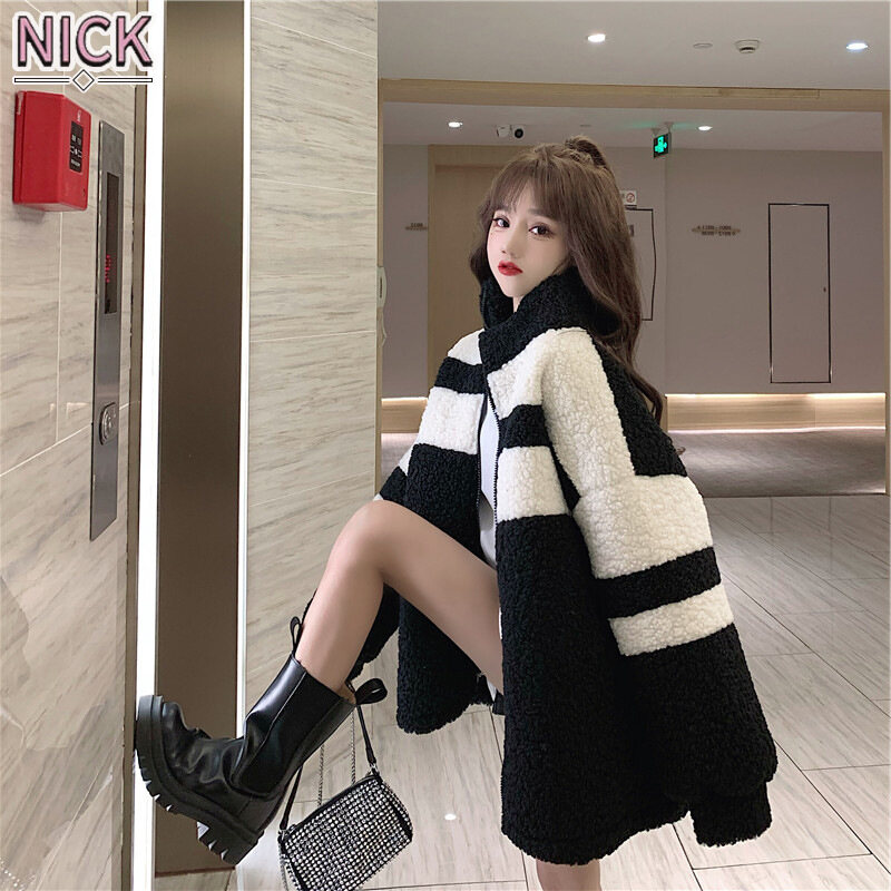 Nick áo khoác cardigan 300g áo khoác cotton nhung lông dày dáng rộng