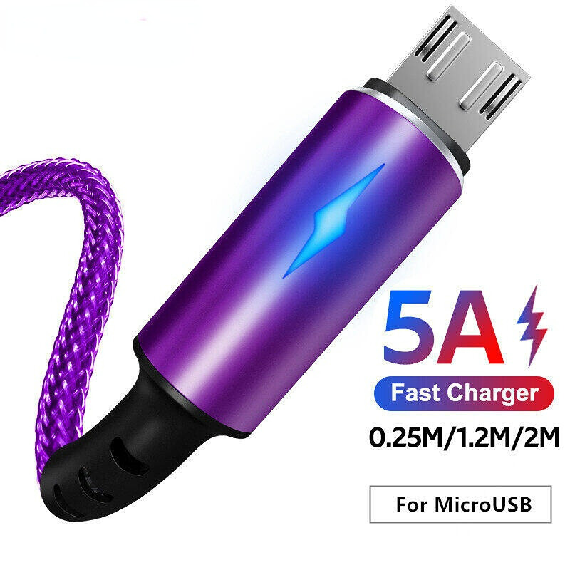 5a nylon cáp sạc nhanh đèn led dữ liệu cáp truyền cáp micro usb cho oppo xiaomi samsung s20 s7 s8 htc vivo điện thoại android