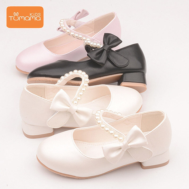 Tumama KIds children's leather shoes white bow girls high-heeled princess shoes pearl shoes - ยี่ห้อ oberni ราคา 489 บาท*ส่งฟรี