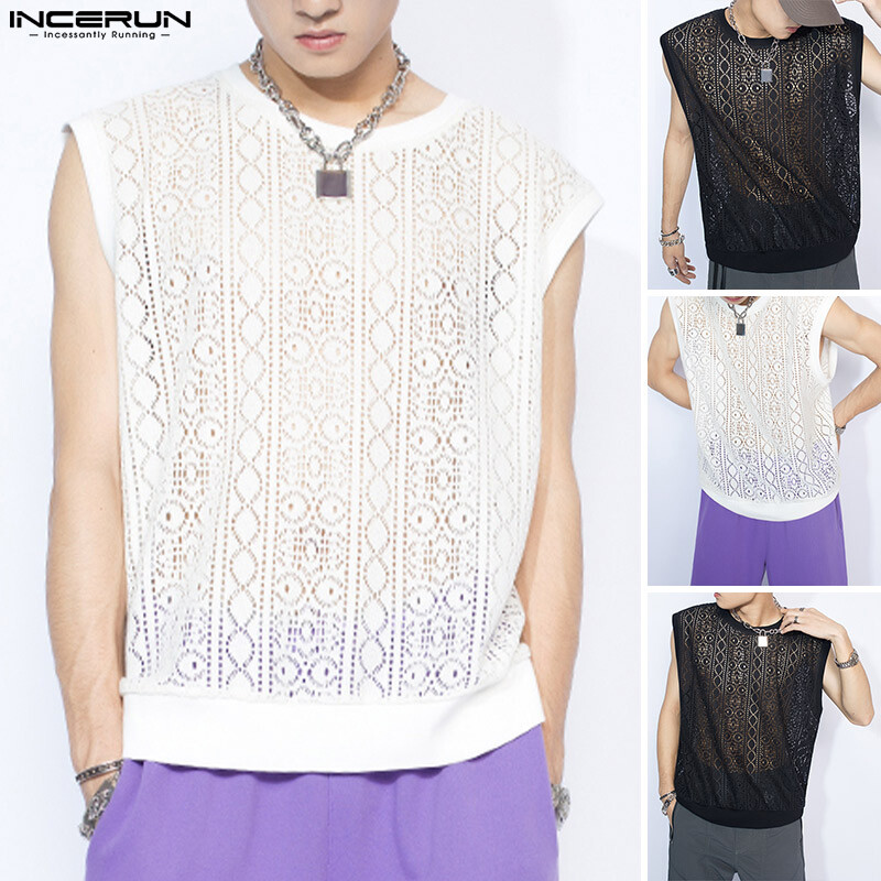 Charmkpr store incerun áo thun nam ren xuyên thấu áo vest áo cánh dáng thụng bohemia áo phông dự tiệc