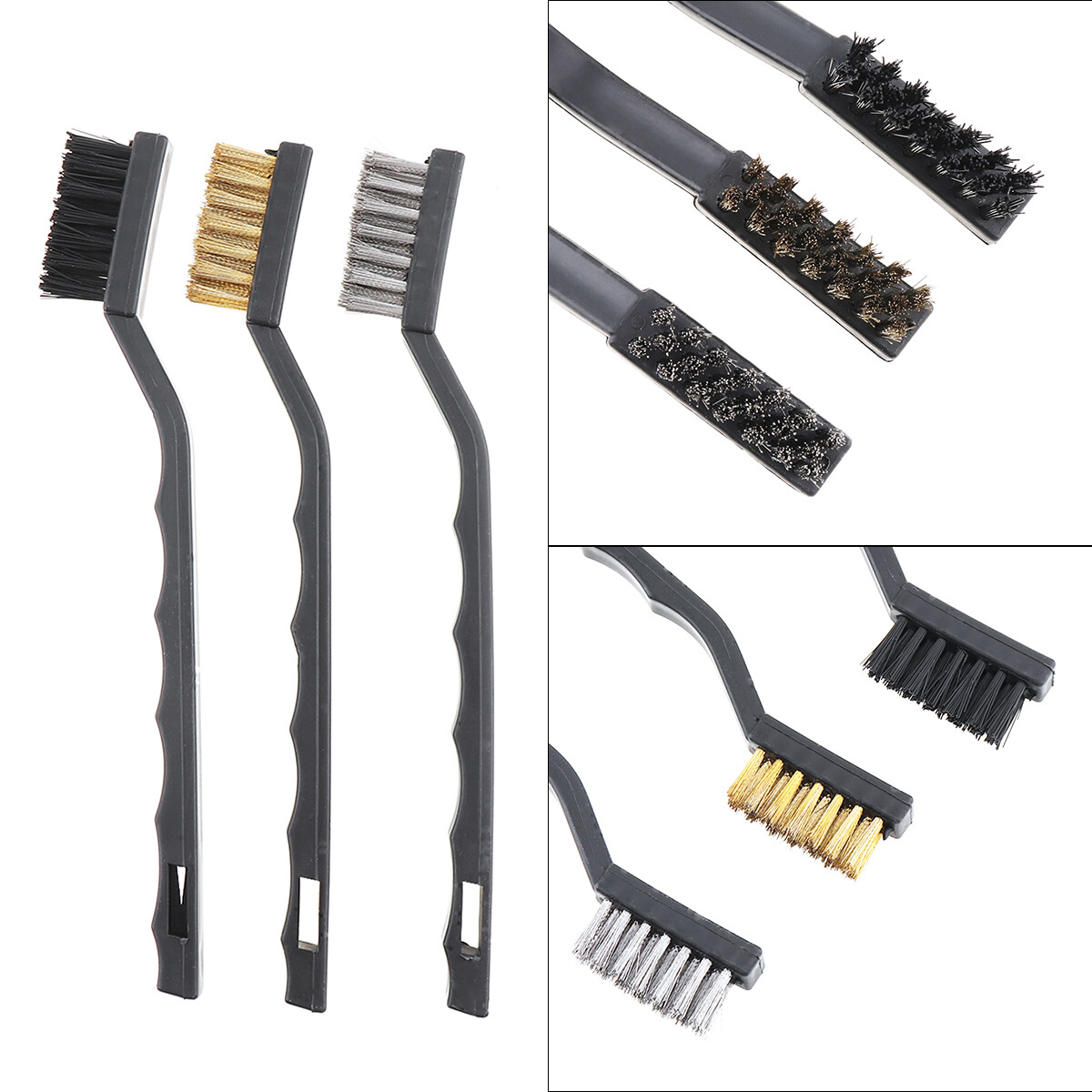 3 bộ bàn chải dây mini cái/bộ bàn chải dây nylon bàn chải dây đồng bàn chải dây thép không gỉ để làm sạch cọ rửa