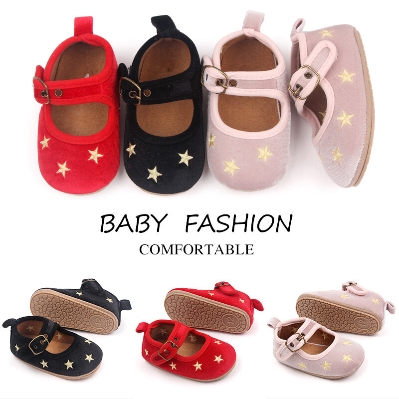 Baby Girls Premium Flats Infant Star Print First Walker Crib Shoes for Party, Festival, Baby Shower