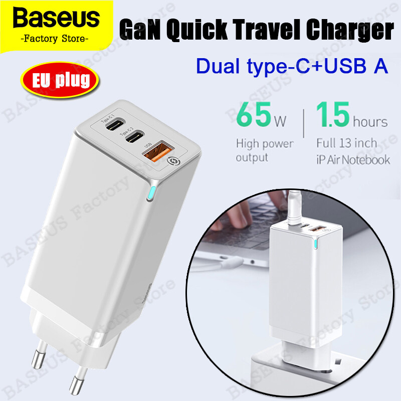 Baseus 65W GaN USB Type-C Fast Charger QC4.0 PD 3.0 Wall Charger 3 Port Quick Charging Portable Travel USB Charger US CN EU Plug for Apple 12 Macbook Pro Samsung Huawei