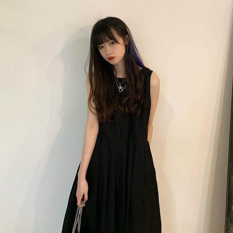 [Two sides can be worn] Korean style Japanese style mid-length suspender dress female student suspender dress summer one-piece suit