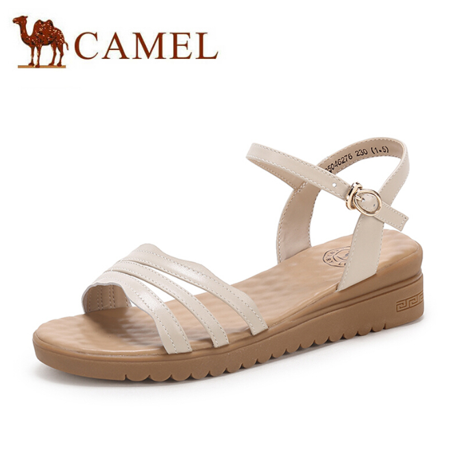 Camelรองเท้าแตะผู้หญิงรัดส้นหนังสไตล์ฤดูร้อน,รองเท้าพื้นหนาใส่สบายสำหรับคุณแม่