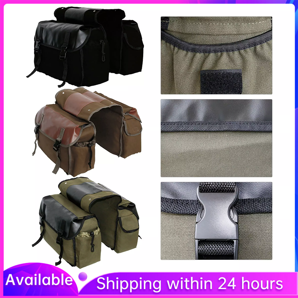 【In Stock+High Quality】TTLIFE New Canvas + leather Motorcycle Motorbike Saddle Bag Small Pockets Luggage Bag ราคา 409 บาท*ส่งฟรี
