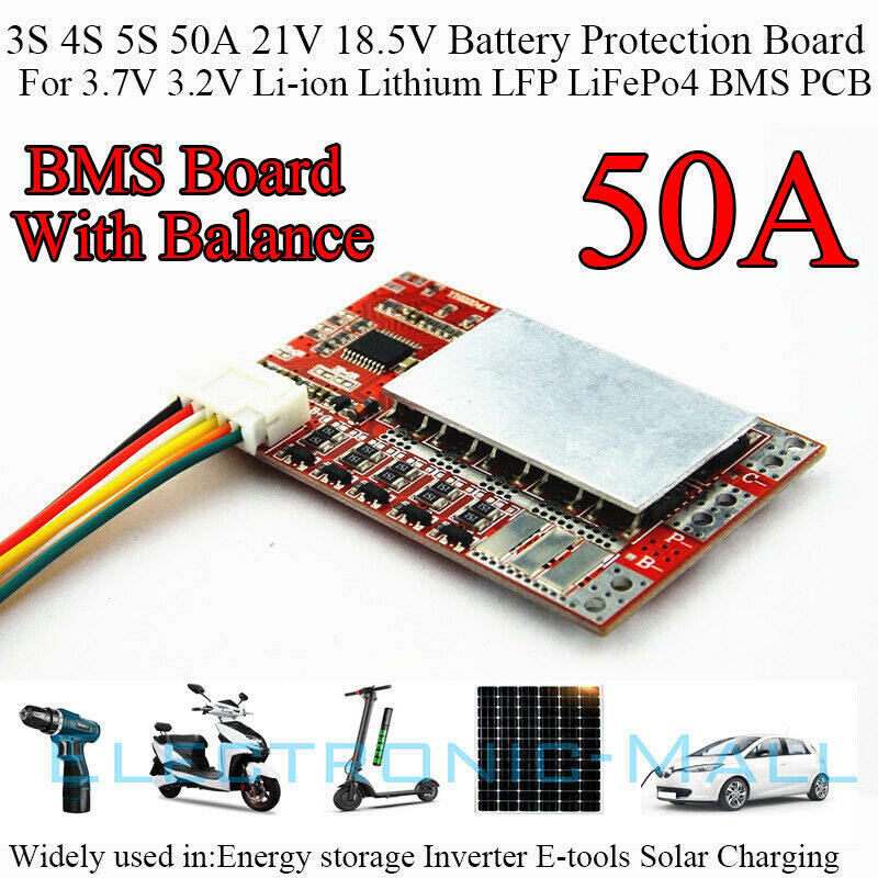 3s 4s 5s 50a 12v 14.8v 18.5v li-ion lipo lfp pin polymer bảo vệ bms pcb