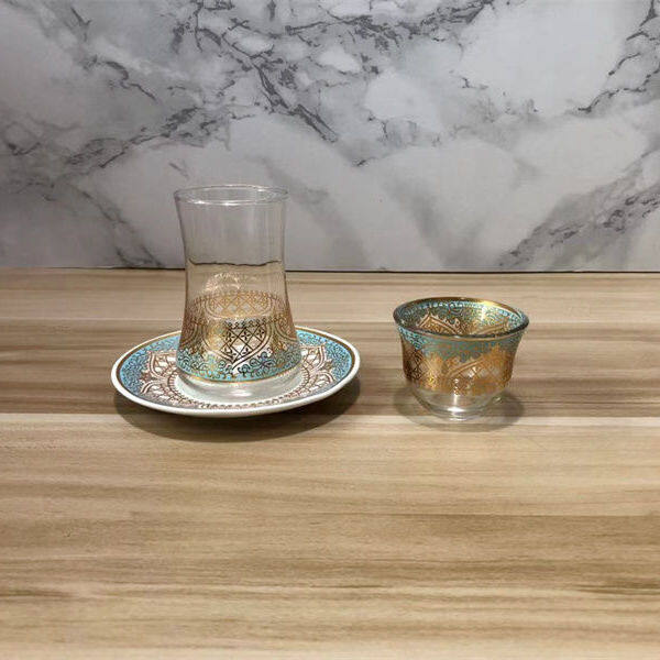 3Pcs/Set Luxury Coffee Cup Turkish Court Glass Mugs Black Turkey Tea Cup Exotic Afternoon Leisure Teacup Set - 3