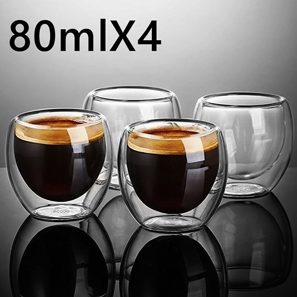 【Nhà Palace】 4 Ly Espresso Cách Nhiệt Hai Lớp 80Ml, Cốc Cà Phê Latte Uống Trà