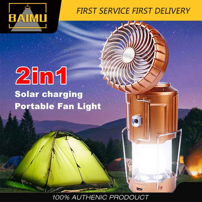 [READY STOCK] BAIMU Led Solar Light with Fan Indoor House Outdoor Emergency Lights Hanging Solar Rechargeable Camping Tent Lantern Lamp Super Bright Flashlight for Fishing Hiking 太阳能风扇灯户外露营灯 ราคา 109 บาท*ส่งฟรี