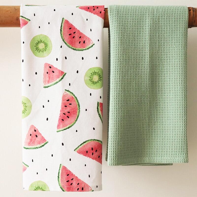 2Pcs/set 45x65cm Printed Pure Cotton Table Napkins Kitchen Waffle Tea Towels Absorbent Dish Cleaning Cloth - 7