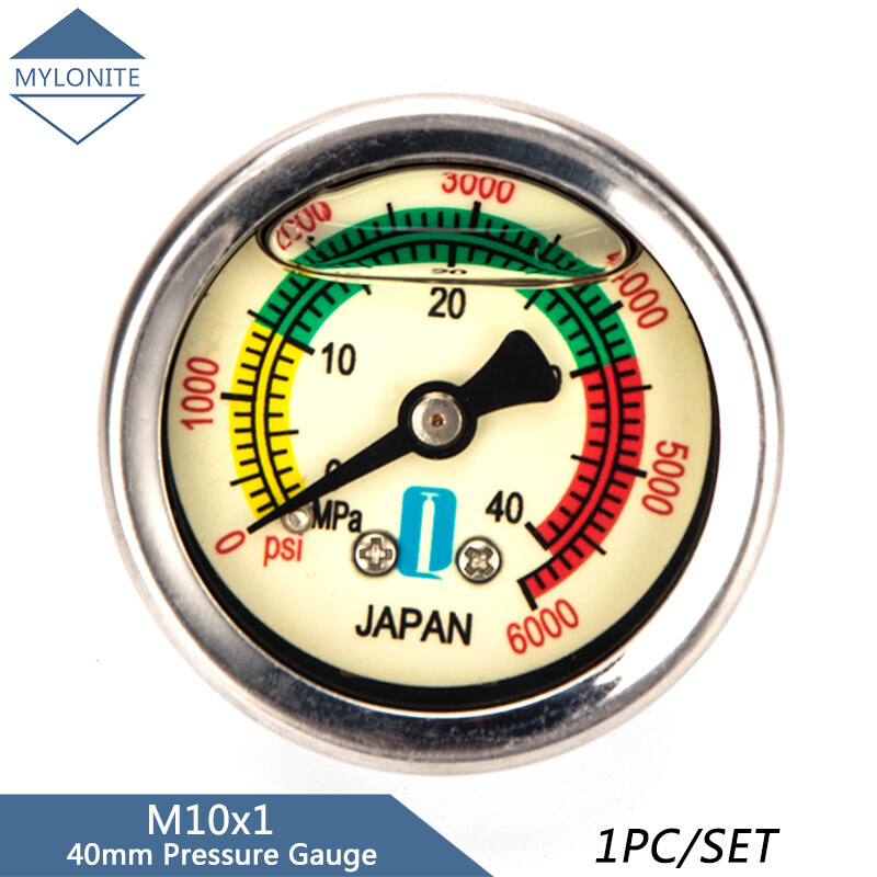 PCP Pump Máy đo áp suất bình khí van bơm PCP 40mm Đồng hồ đo áp suất cao m10x1 1.5 inch Đồng hồ đo áp suất có dầu chống sốc 6000psi
