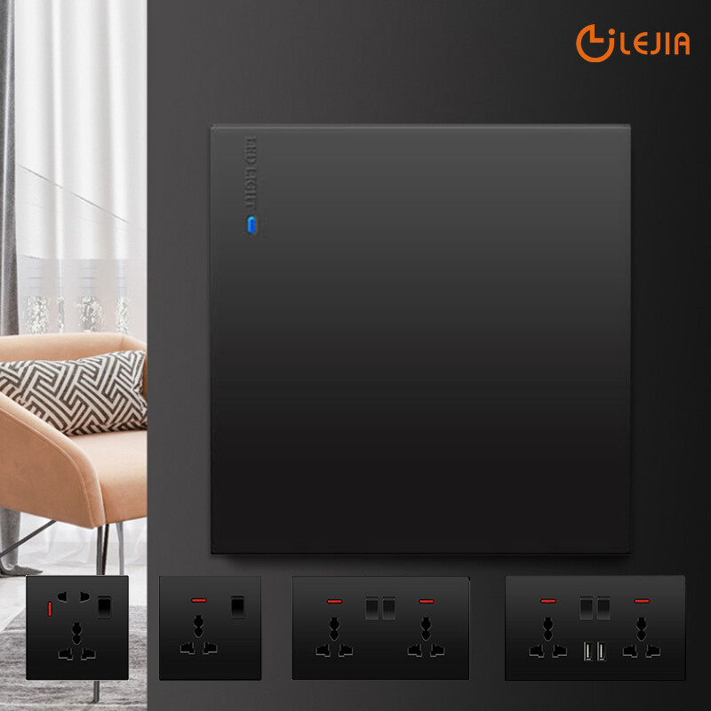 LEJIA modern lighting wall black dimmer switch paint panel 13A universal socket 3 pin plug power point with USB 20amp water ringing air conditioner doorbell dimmer kitchen switch power socket 1/2/3/4 gang 1/2 way switch official store ราคา 110 บาท*ส่งฟรี