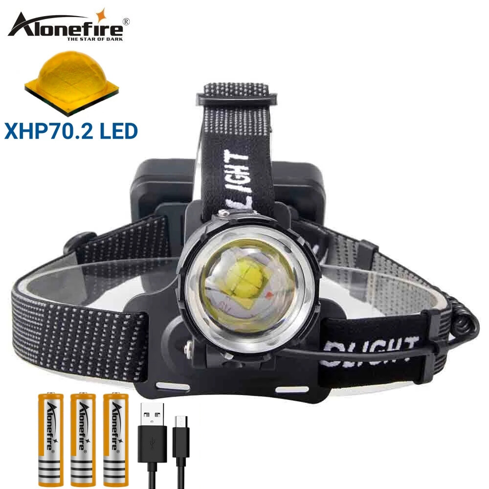 Alonefire HP39 LED Headlamp XHP70 LED 8000LM Super Bright Headlight Zoom