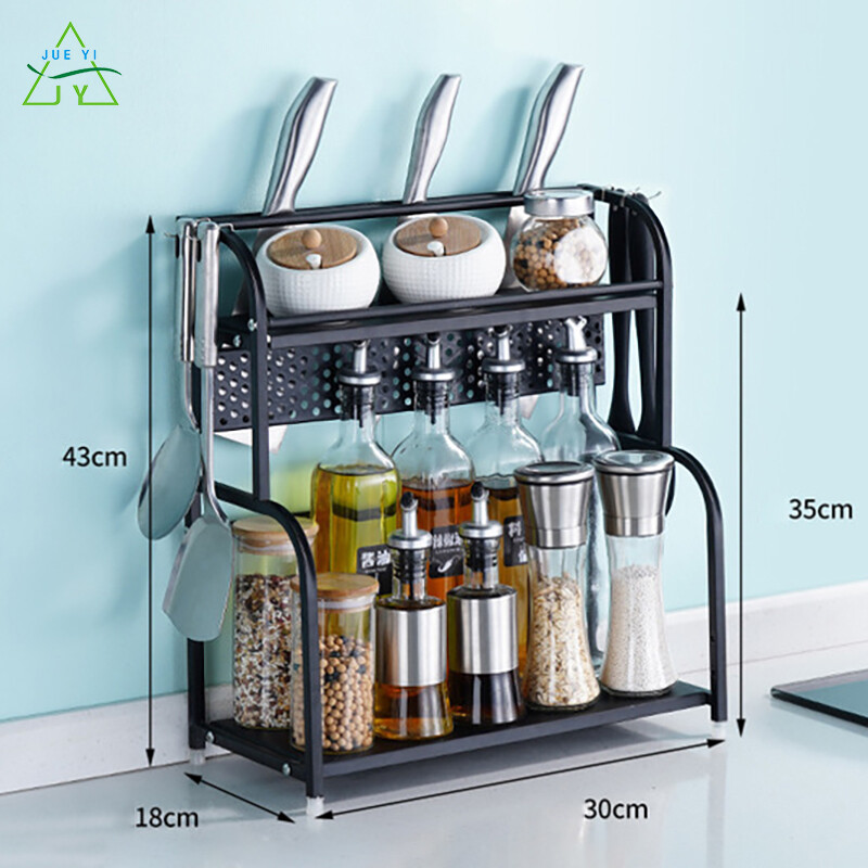 KS Kệ Bếp Màu Đen Bằng Thép Không Gỉ Giá Đựng Nhiều Tầng Giá Đựng Gia Vị Dầu, Muối, Nước Sốt Và Giấm Giá Đựng Dao