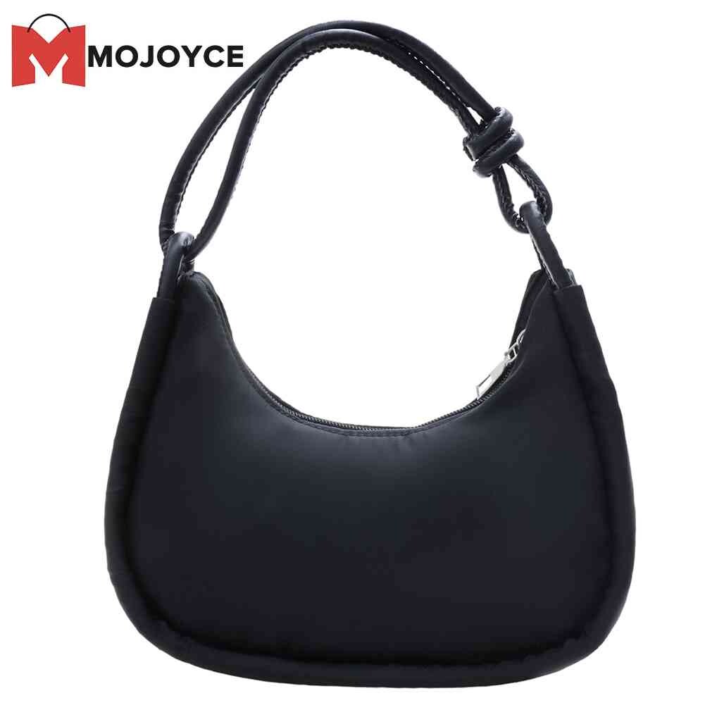 Mojoyce túi xách nữ nửa trăng lưỡi liềm thời trang túi ví kẹp nách nylon màu trơn
