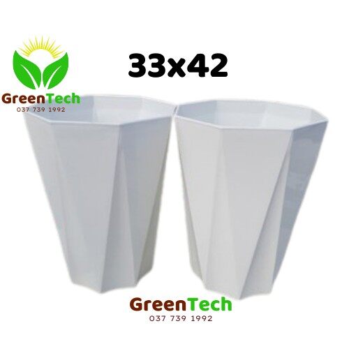 Chậu nhựa kim cương trắng 33x42 - chậu nhựa trồng cây hoa
