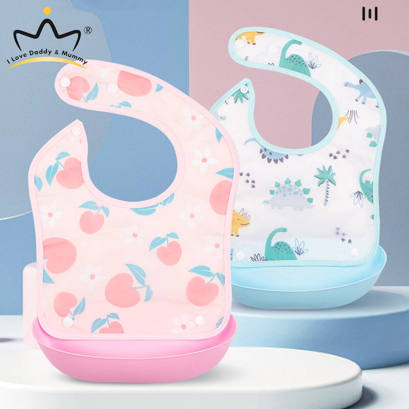 Yếm Em Bé In Hình Hoạt Hình Mềm Mại Tạp Dề Trẻ Sơ Sinh Điều Chỉnh Được Dụng Cụ Cho Ăn Vải Ợ Chống Nước Cho Bé Trai Bé Gái Sơ Sinh Có Túi