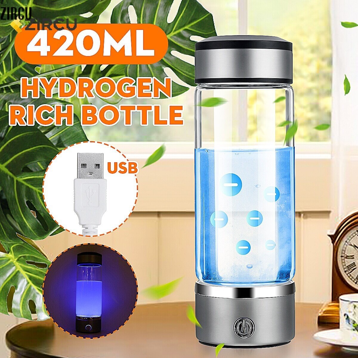 YLB791 Bình Nước Tạo Ion Âm 420ML, Bình Đựng Nước Kiềm Giàu Hydro